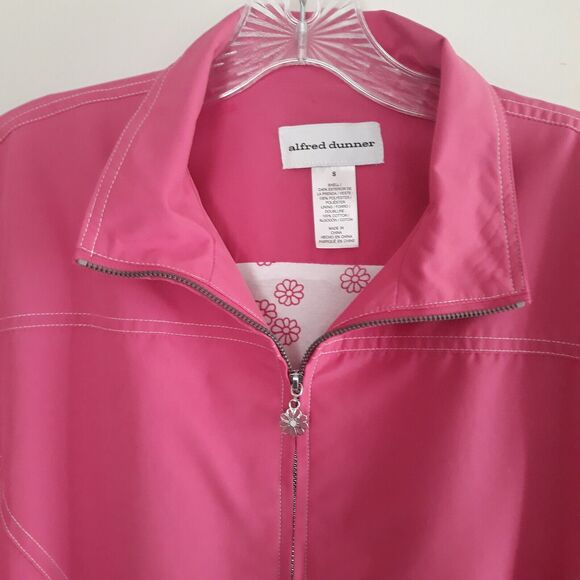Alfred Dunner Jacket Fuchsia Pink Small Zip Daisy Charms Floral  Print Lining - Picture 4 of 13